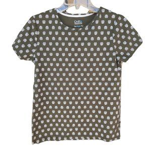 Croft & Barrow " The Classic Tee" - Green w/White Floral Repeated Print - Small